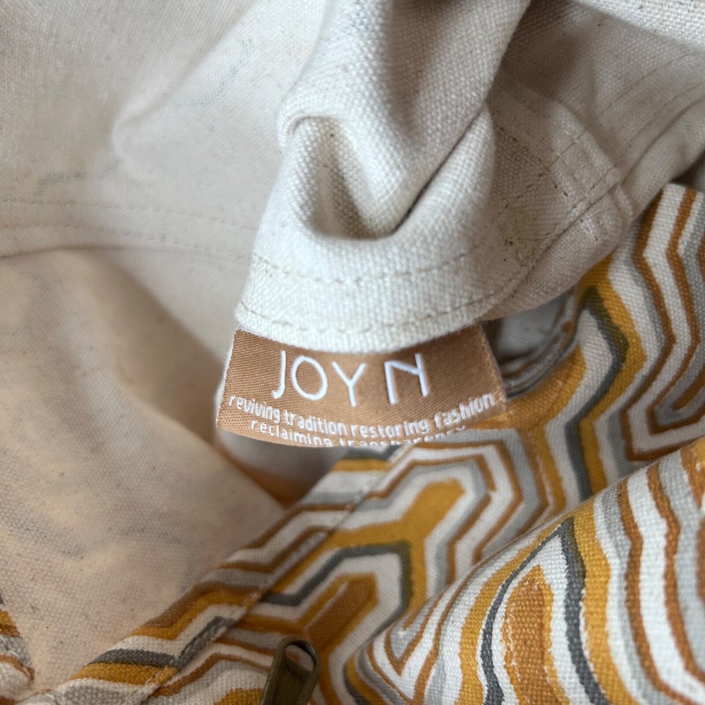 Joyn Purse‎ Tote Cotton With Leather Straps Yellow Geometric  Medium bohemian - Picture 8 of 9
